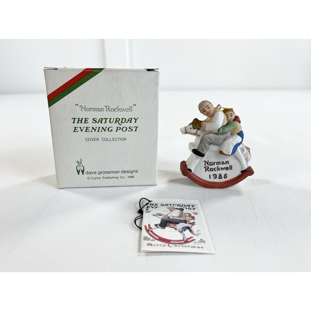 Vintage 1986 Norman Rockwell Grandpa Rocking Horse Christmas Ornament New